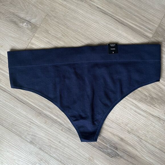 NWT Seamless Ribbed High-Rise Thong Panty, Navy Blue Size 3 3X - Picture 1 of 3
